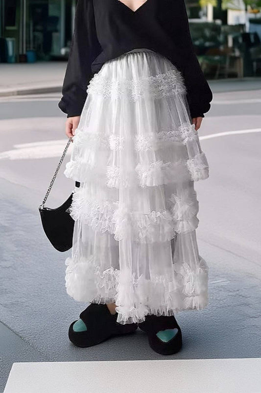 CWBLS00713_SPRING SUMMER LAYERED MESH A-LINE SKIRT