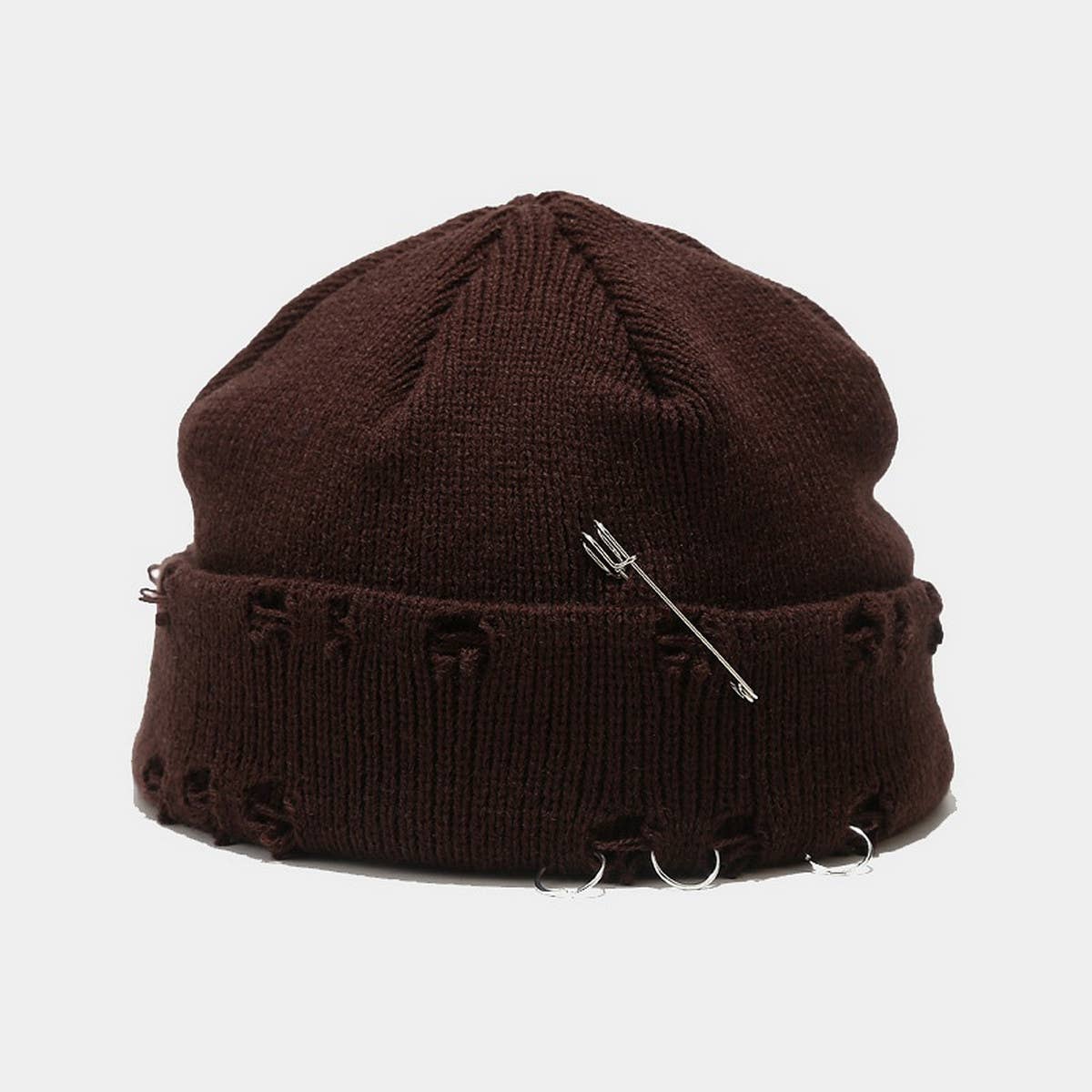 CWAH3168_NEW STYLE IRON RING PIN HOLE WOOL KNITTED HAT