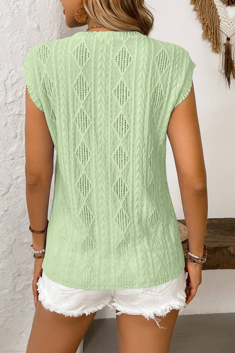 CWTBLS1615_ROUND NECK JACQUARD LOOSE T-SHIRT VEST