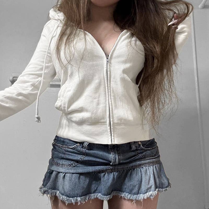 DIGITAL PRINT ZIPPER HOODIE SHORT COAT FOR WOMEN