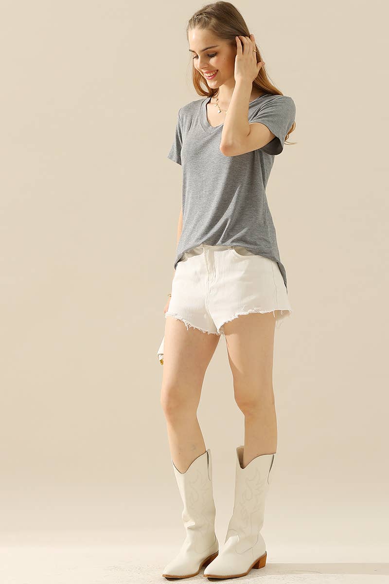 CWTTS650-P_PLUS SIZE SOLID V NECK SHORT SLEEVE T SHIRT TOPS