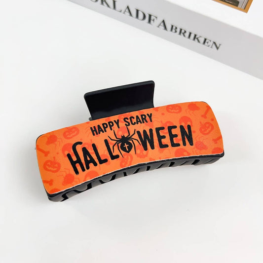 Gothic Halloween Claw Clip, Pumpkin & Ghost Design_CWAHA1443