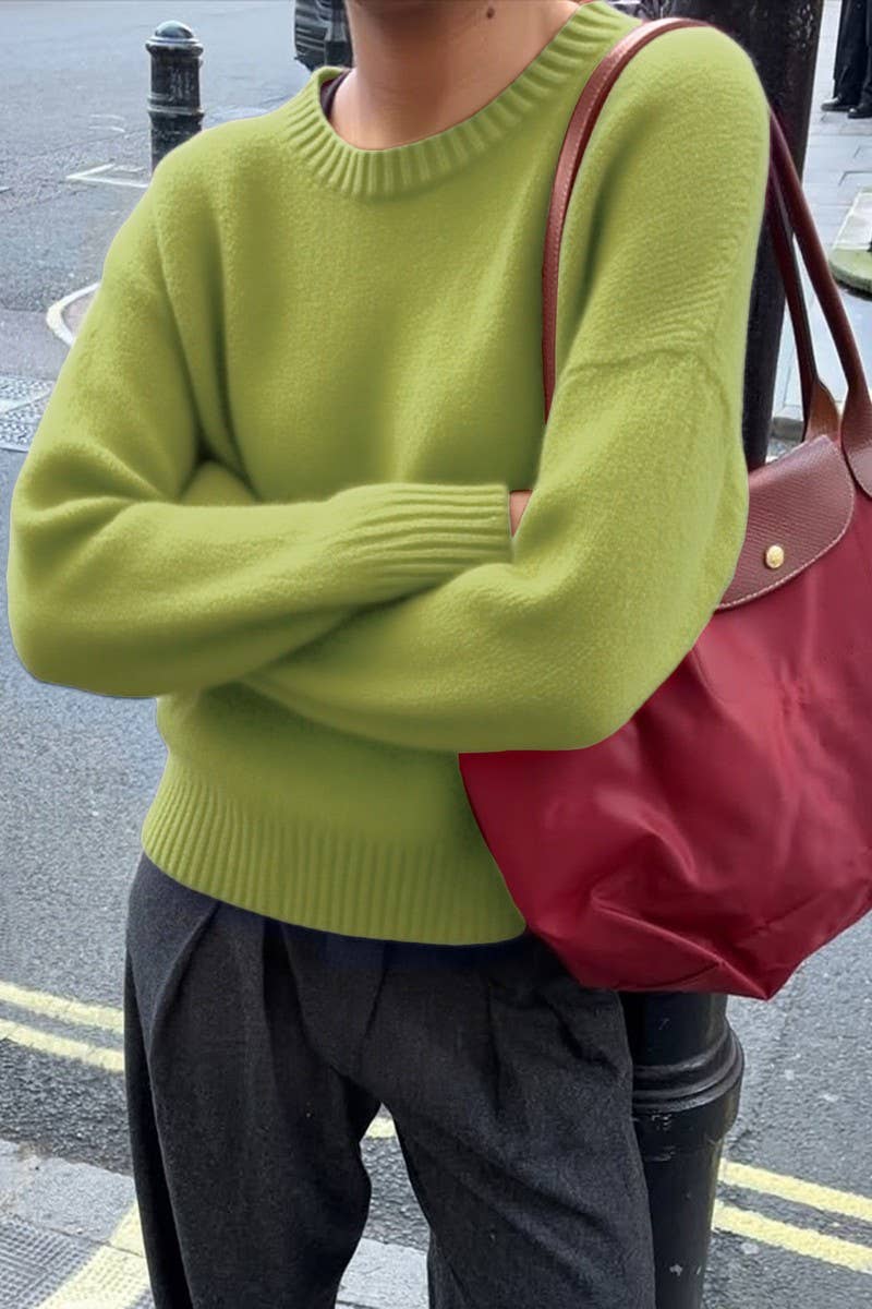 CWOSWL07508_V NECK LONG SLEEVE CASUAL KNIT TOP