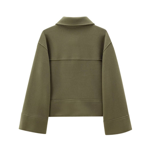 CASUAL LAPEL SINGLE BREASTED SOLID COLOR COAT