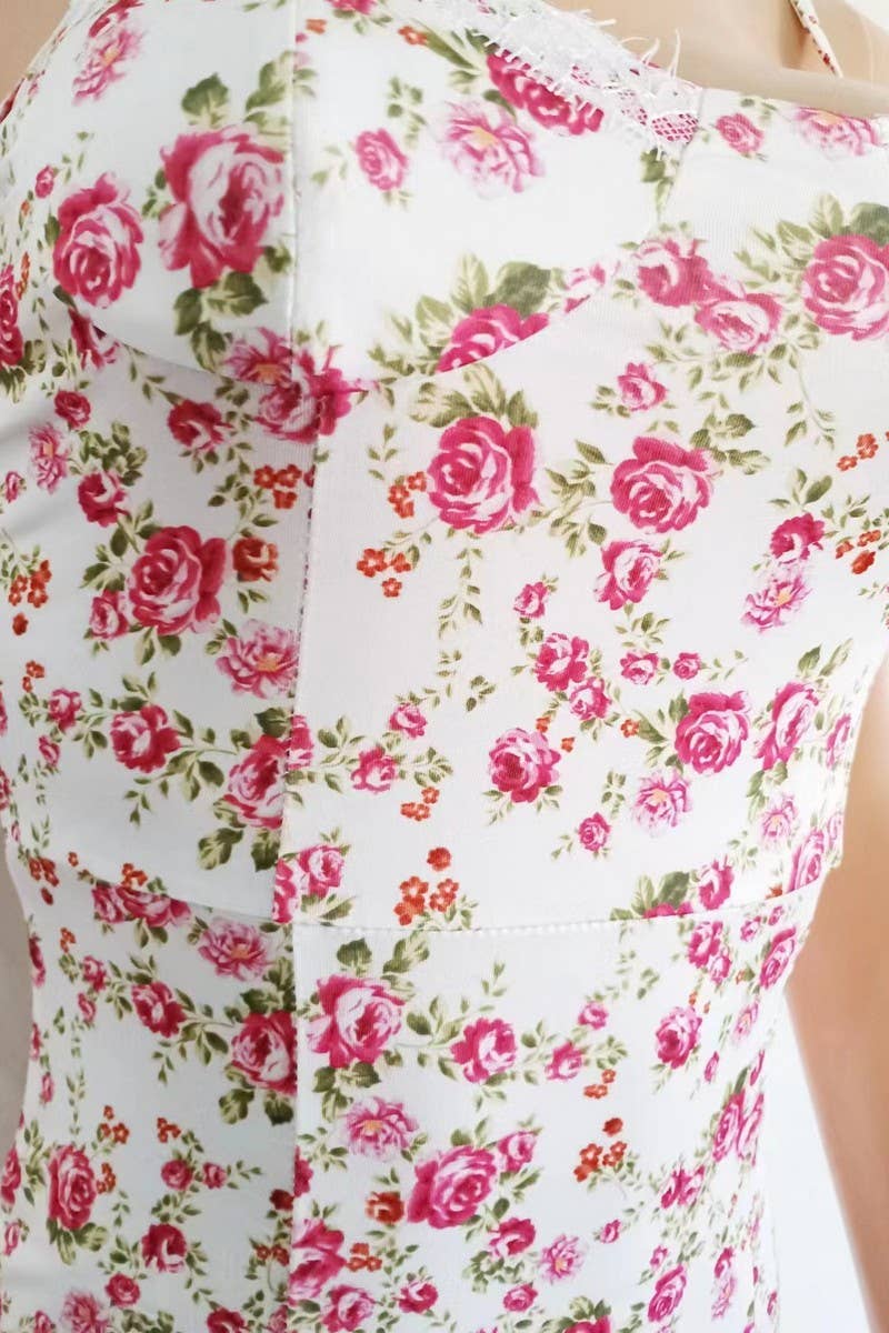 CWDMD4132_SMALL FLORAL BOHEMIAN SLIT SEXY SUSPENDER DRESS