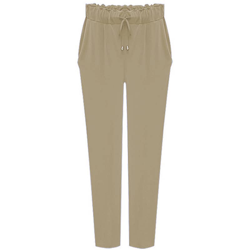 ELASTIC-WAISTED HIGH-WAISTED STRETCH HAREN PANTS