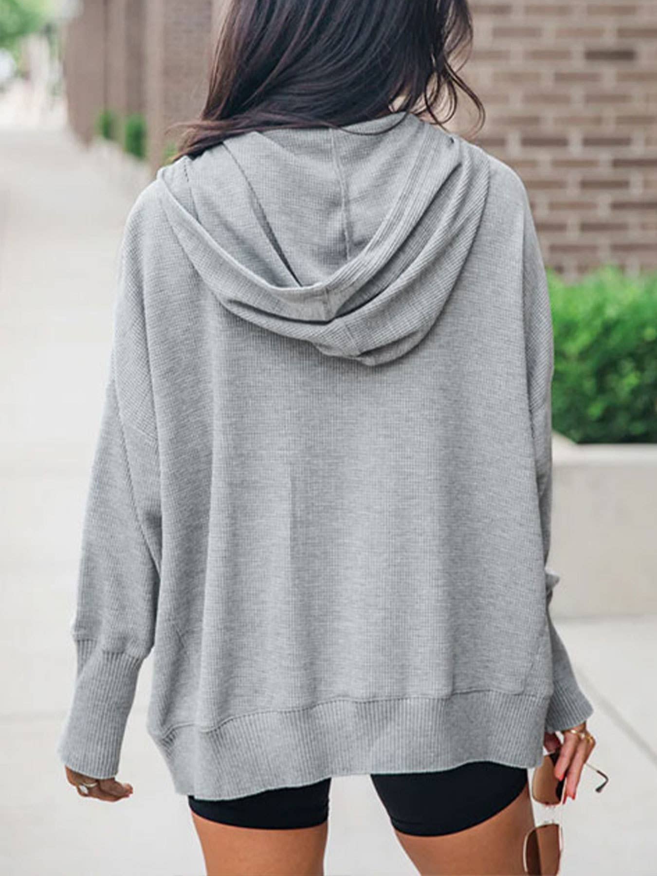 CARDIGAN BUTTON HOODIE SOLID COLOR LOOSE HOODIE