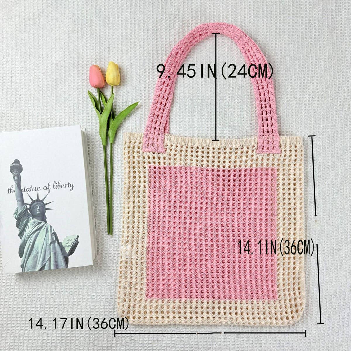 CUAB00637_2025 LARGE BOHO KNIT TOTE BEACH TRAVEL BAG