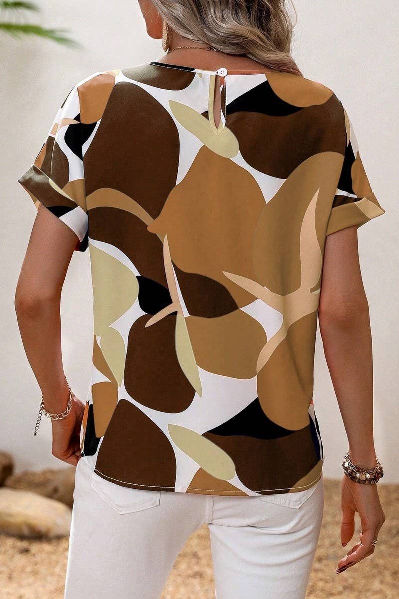 CWTTS1380_SUMMER FASHION PRINTED U-NECK SHORT SLEEVE TOP