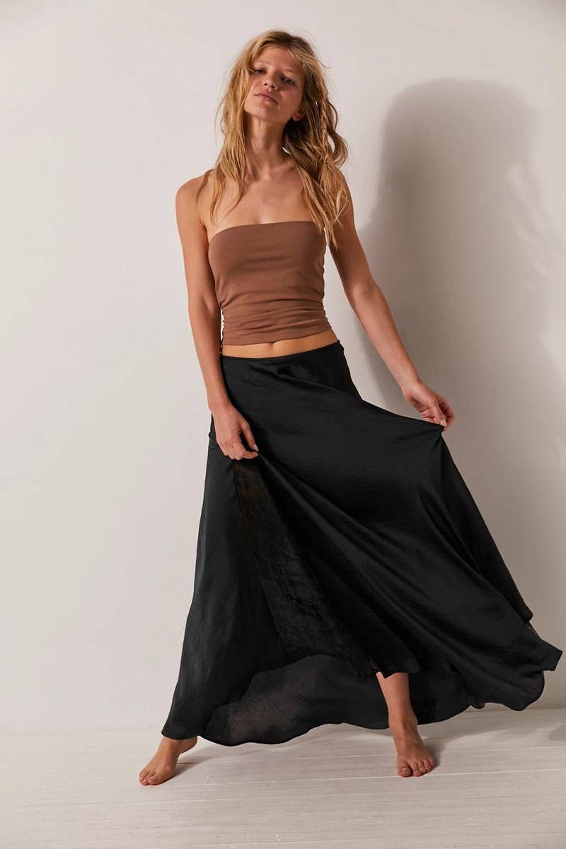 CWBLS0651_ELEGANT LACE PANEL A-LINE LONG SKIRT