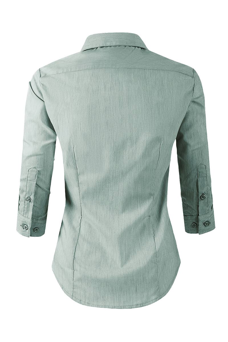 CWTSTL709_3/4 Sleeve Button Down Collar Shirt Blouse
