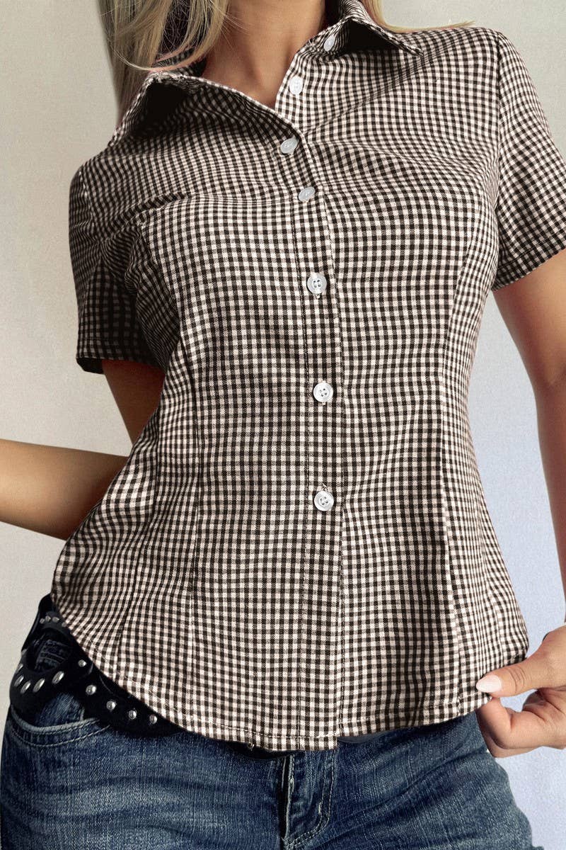 CWTSTS00827_CASUAL PLAID BUTTON SHORT SLEEVE SHIRT