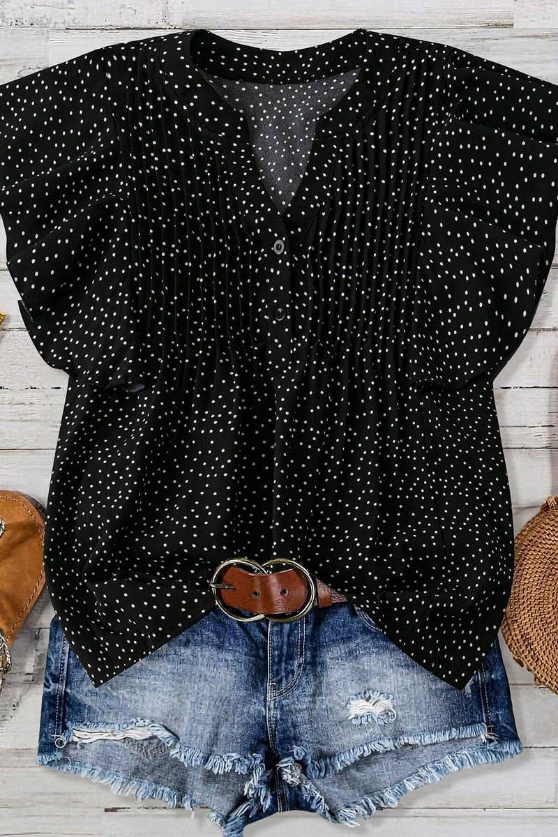 CWTTSL0333_SWEET PRINCESS SLEEVE V-NECK CHIFFON SHIRT