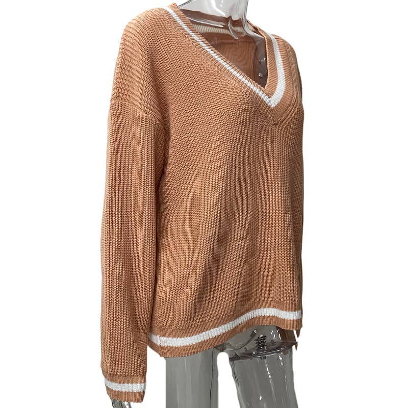 Deep V-neck loose off-the-shoulder sweater