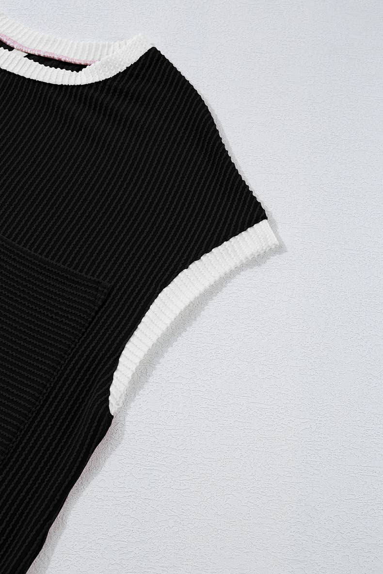 Color-blocked round-neck short-sleeved T-shirt