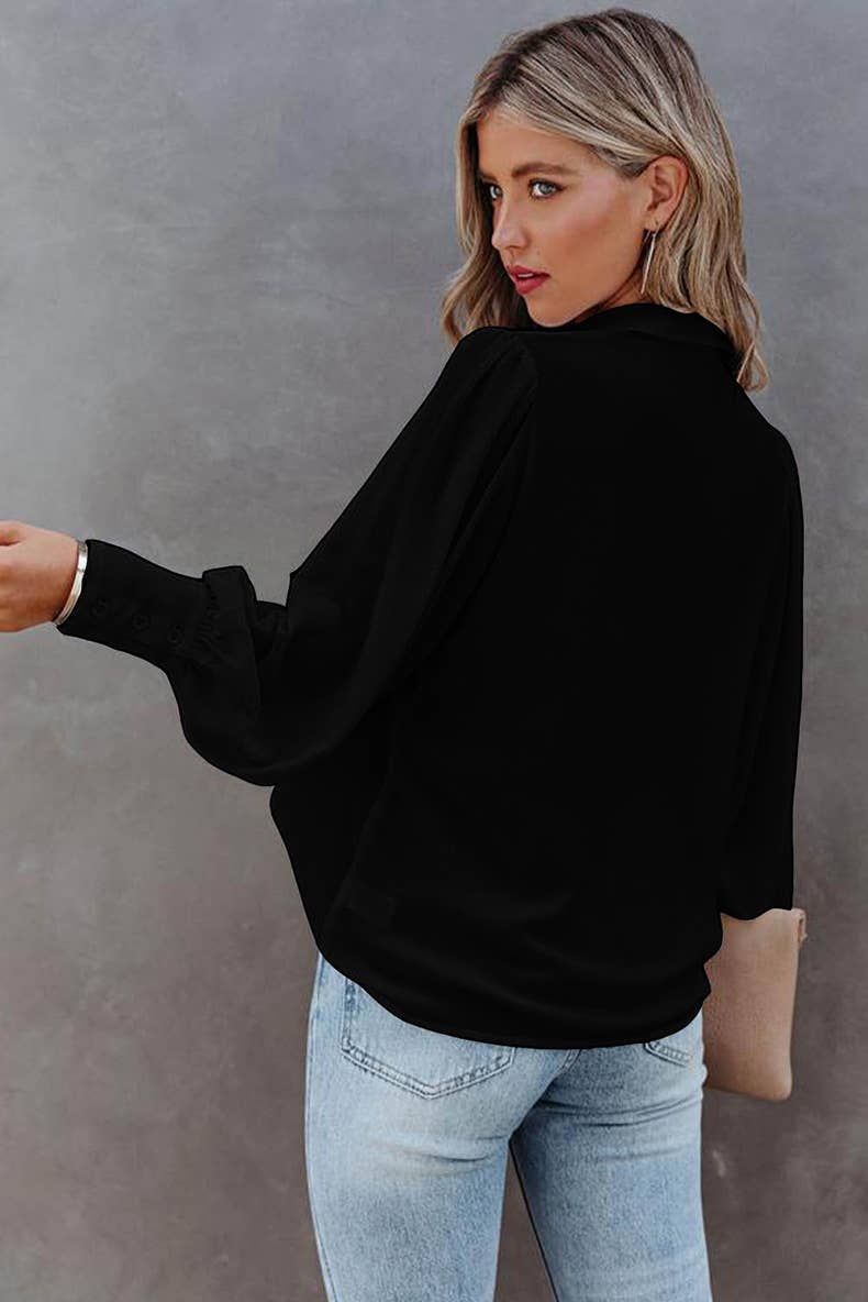 CASUAL SOLID COLOR THIN PULLOVER BLOUSE WOMAN