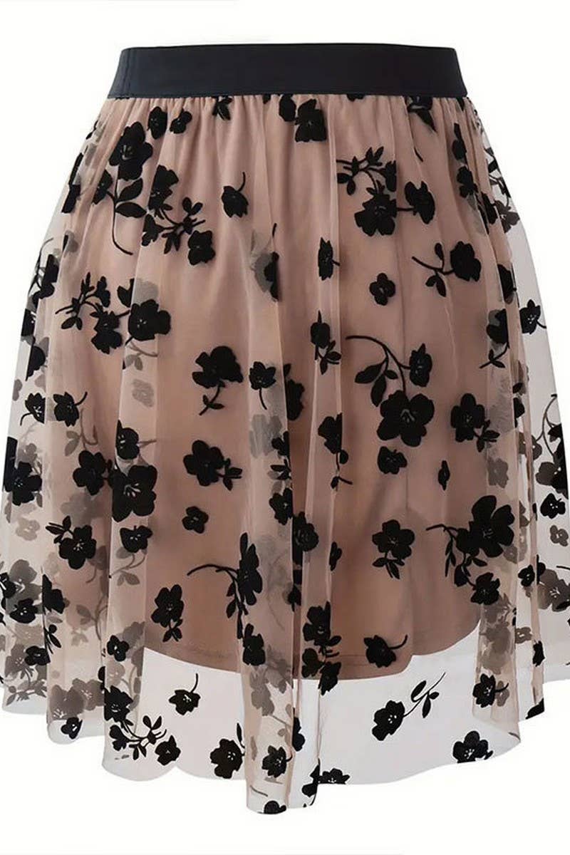 CWBSS0193_FLOCKING MESH FLOWER SKIRT