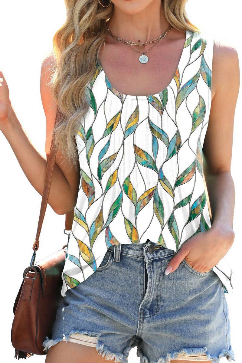 CWTTSL0309_SUMMER ROUND NECK TIE-DYE SLEEVELESS T-SHIRT