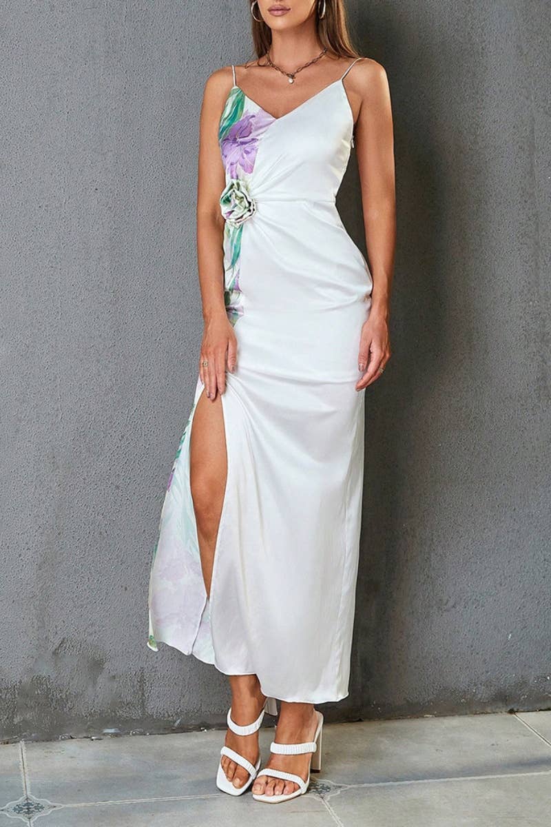 CWDHL0487_SUMMER FLOWER PRINT SPLIT HALTER DRESS LONG