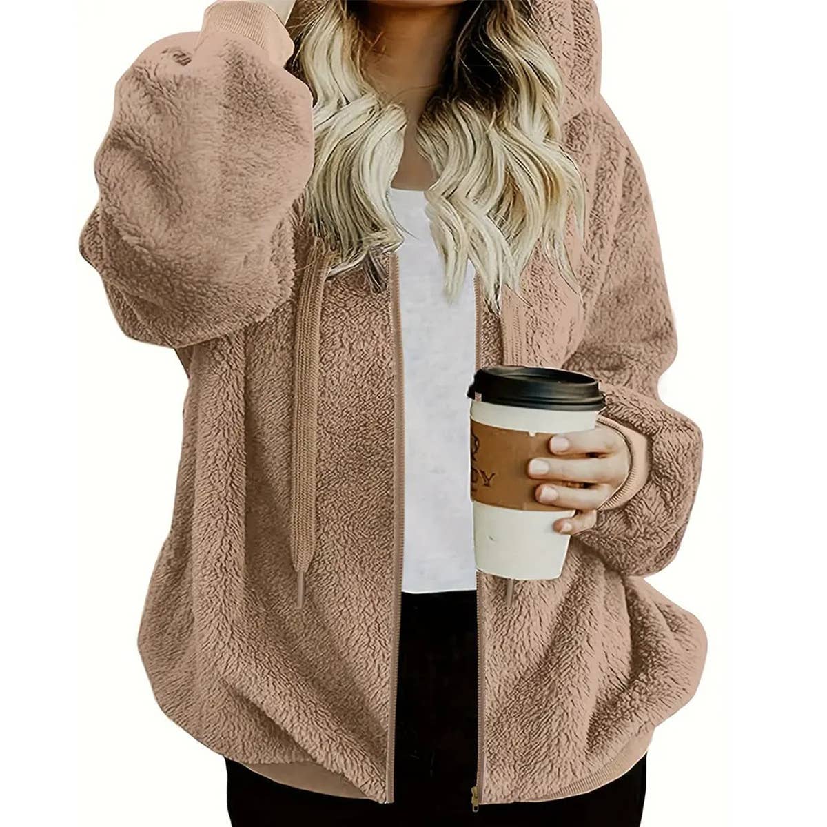 CASUAL LOOSE SOLID COLOR ZIP-UP CARDIGAN COAT