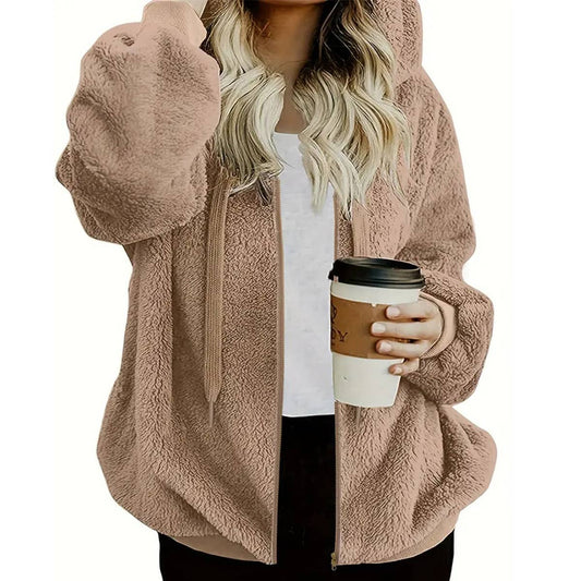 CASUAL LOOSE SOLID COLOR ZIP-UP CARDIGAN COAT