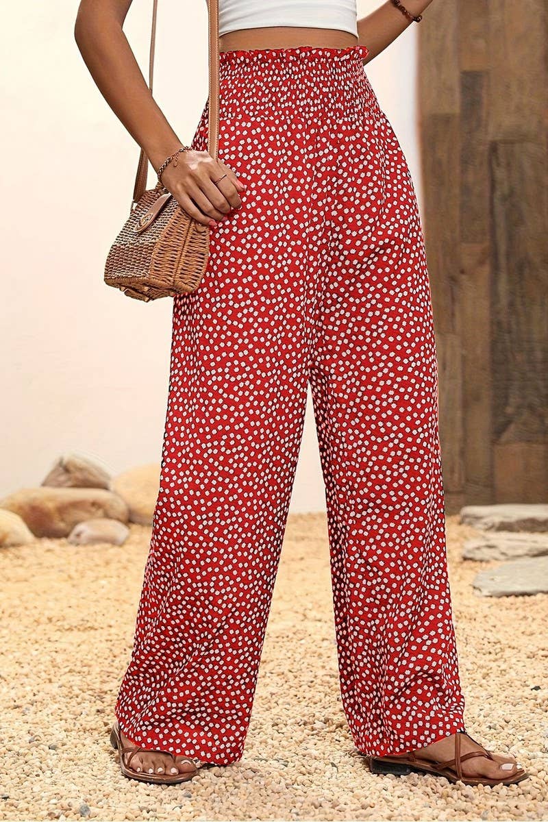 CWBLP2072_HIGH WAIST FLORAL FLARED DRAPED SUMMER PANTS
