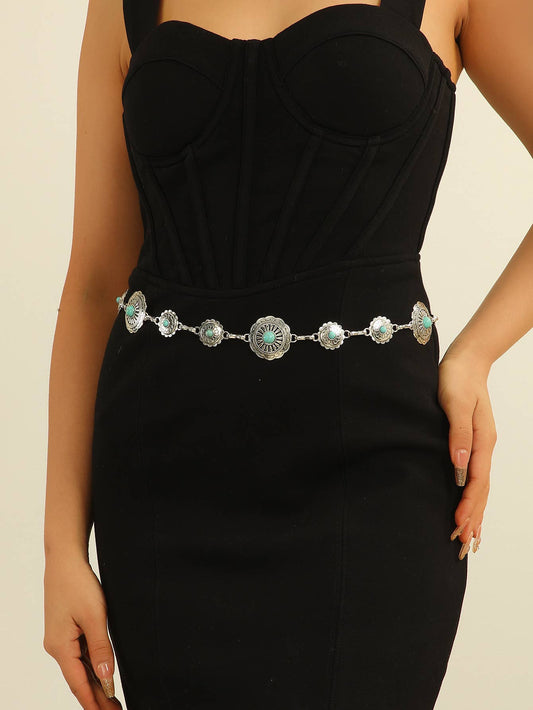 Bohemian ethnic style metal patterned waist chain