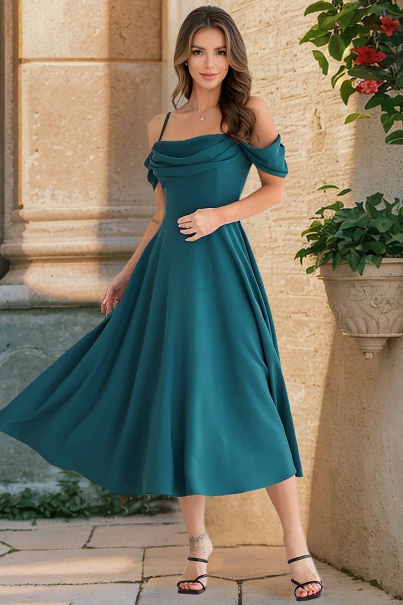 CWDMD6139_RUCHED SPAGHETTI STRAP A-LINE BODYCON DRESS