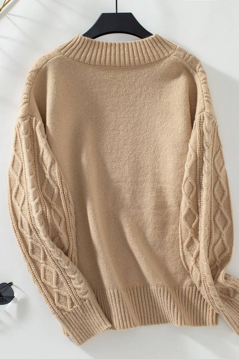 CWOSWL2827_SOLID COLOR CABLE KNIT PULLOVER SWEATER