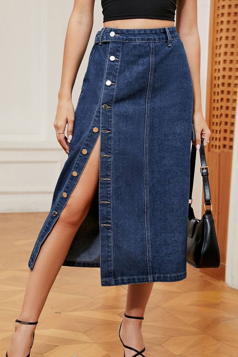 CWJSK00227_TRENDY HALF ELASTIC WAIST DENIM CARGO SKIRT