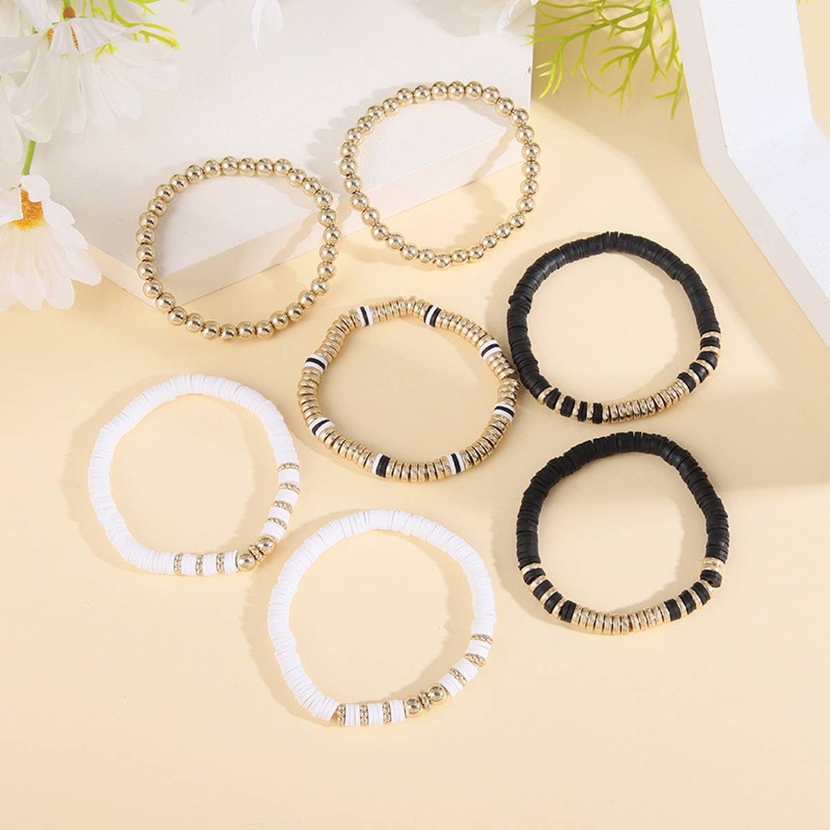 VINTAGE CLAY ROUND BEAD BRACELET SET JEWELRY