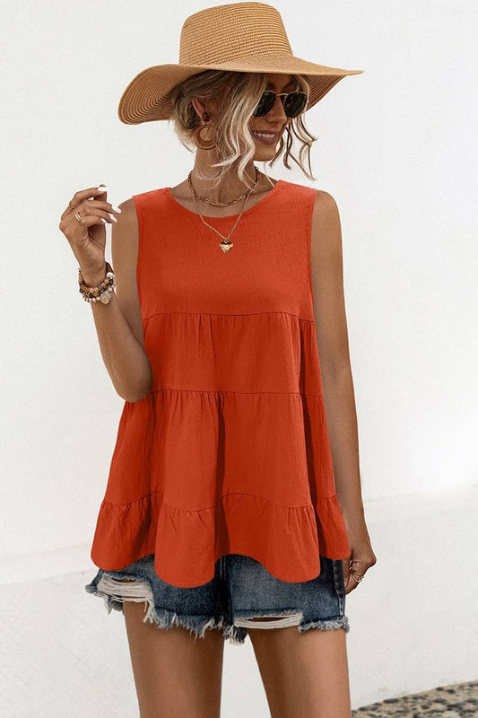 CWTBLS1597_LOOSE ROUND NECK SLEEVELESS VEST WITH LARGE SWING
