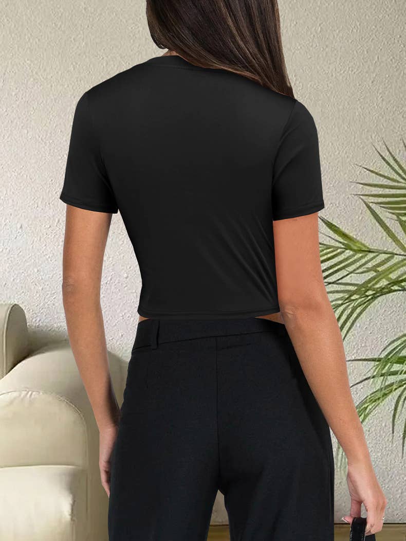 Casual Slim Fit Cropped Knit Solid Color T-Shirt