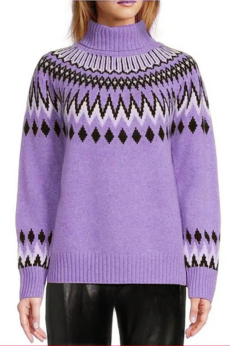 CWOSWL07656_COLORBLOCK TURTLENECK KNITTED PULLOVER SWEATER