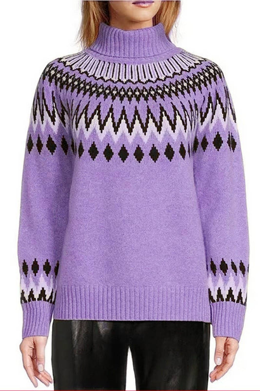 CWOSWL07656_COLORBLOCK TURTLENECK KNITTED PULLOVER SWEATER