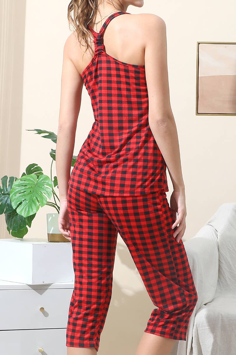 CWSPJ032-P_BANDED NECKLINE AND KNEE LENGTH PANTS PAJAMA SET