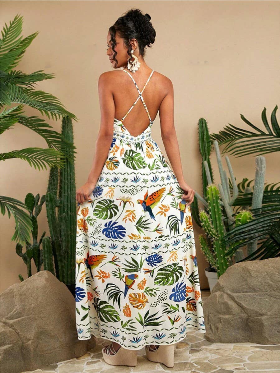 Beach getaway summer braided backless long dress