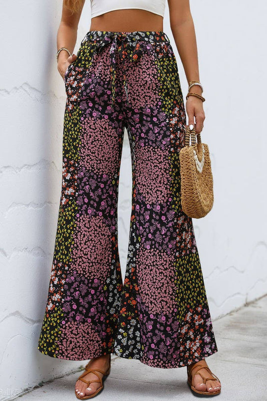CWBLP1633_LACE-UP PRINTED HIGH-WAIST WIDE-LEG PANTS