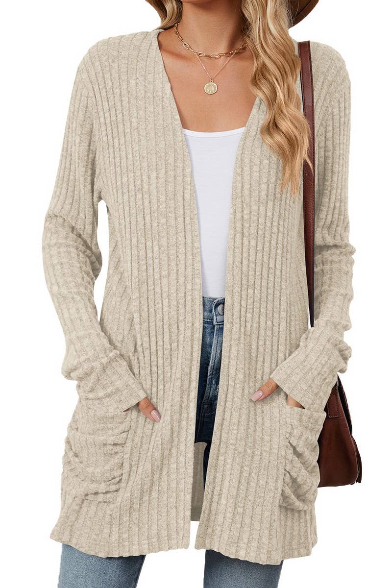 CWOCAL0812_SOLID COLOR POCKET KNITTED BOTTOMING CARDIGAN