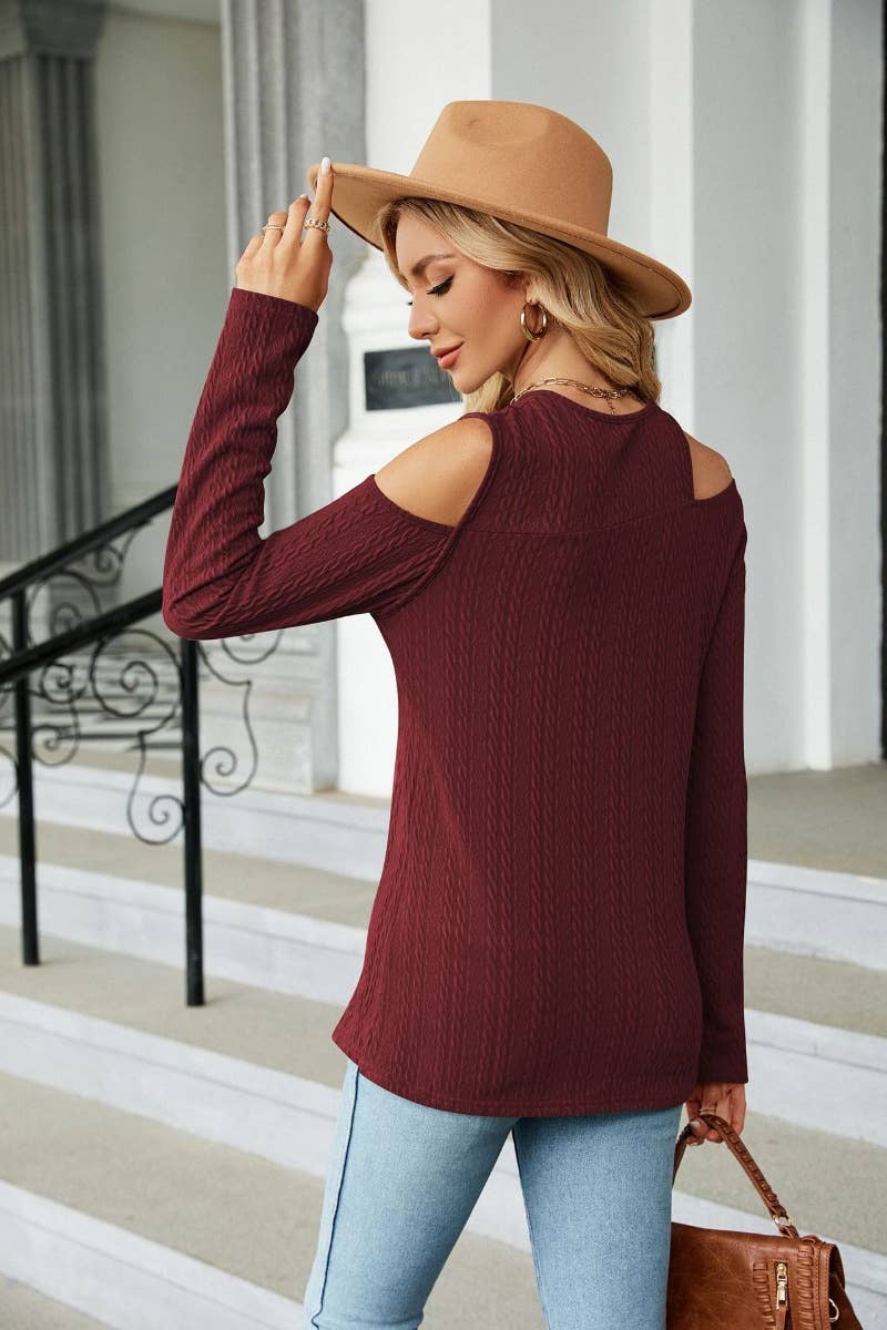 CWTBLL2819_SPRING AUTUMN OFF-THE-SHOULDER LONG SLEEVE TOP