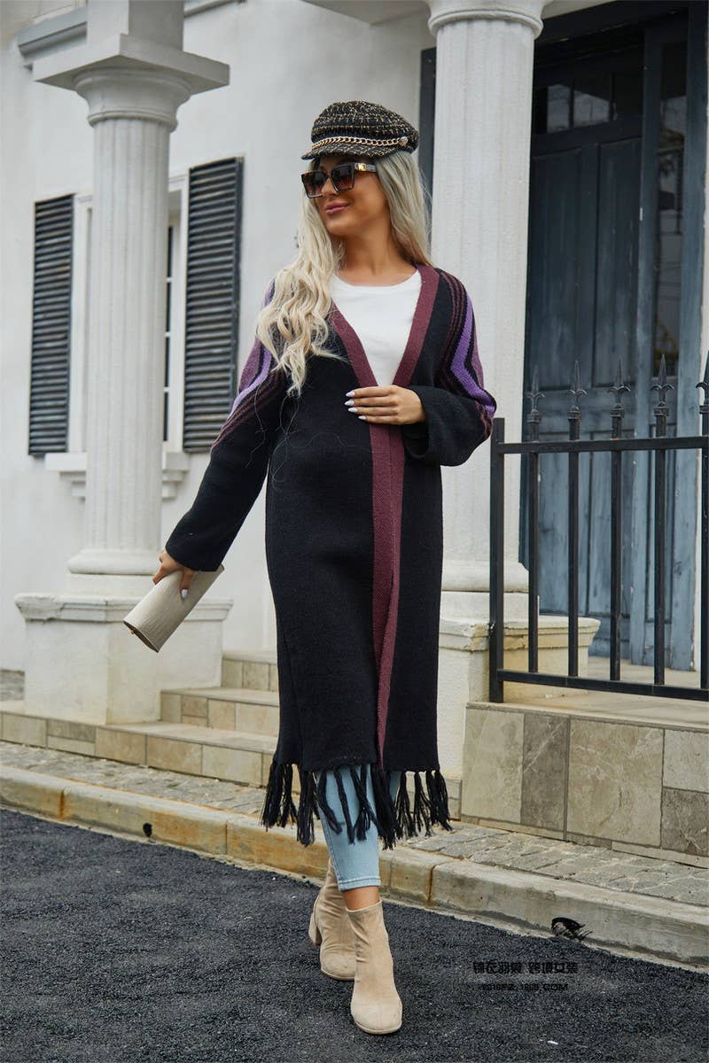 CWOCAL0927_FRINGED MID-LENGTH KNITTED SWEATER COAT