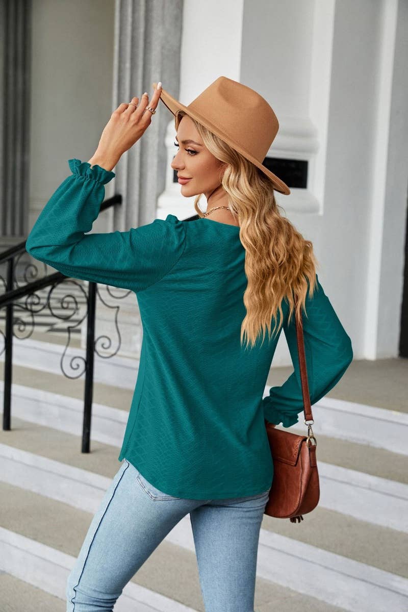 CWTBLL2820_FALL SOLID COLOR CREW NECK LONG SLEEVE TOP