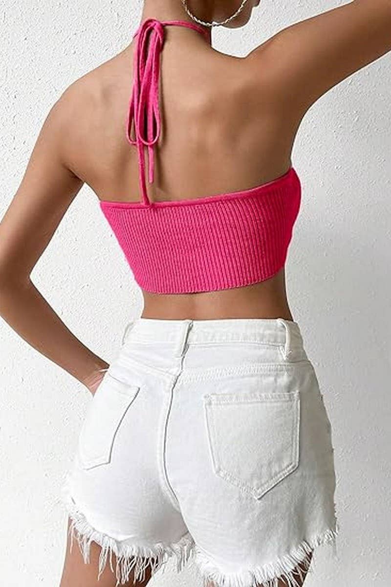 CWTHT0143_CROPPED HALTER NECK TIE-BACK KNIT TANK TOP