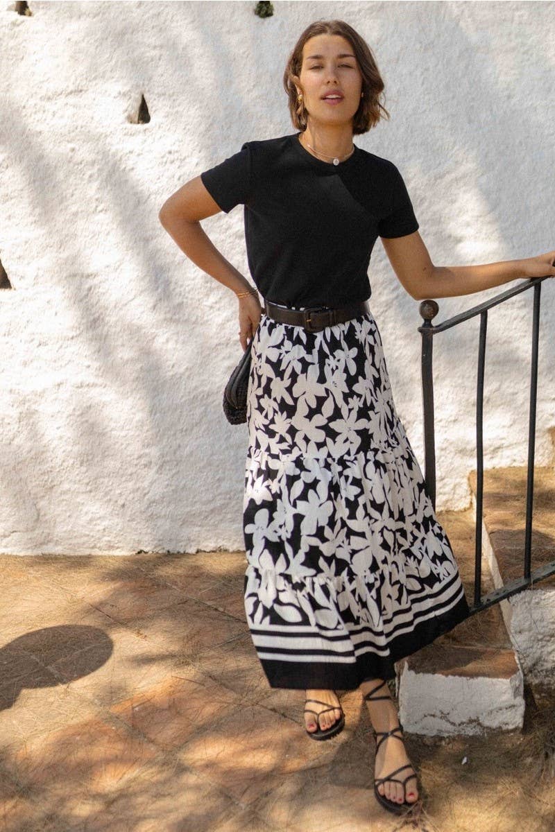 CWBLS0673_BOTANICAL PRINT FLOWY VACATION MAXI SKIRT