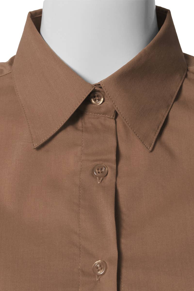 CWTSTS116_Basic Slim Fit Simple 3/4 Sleeve Button Down Shirt