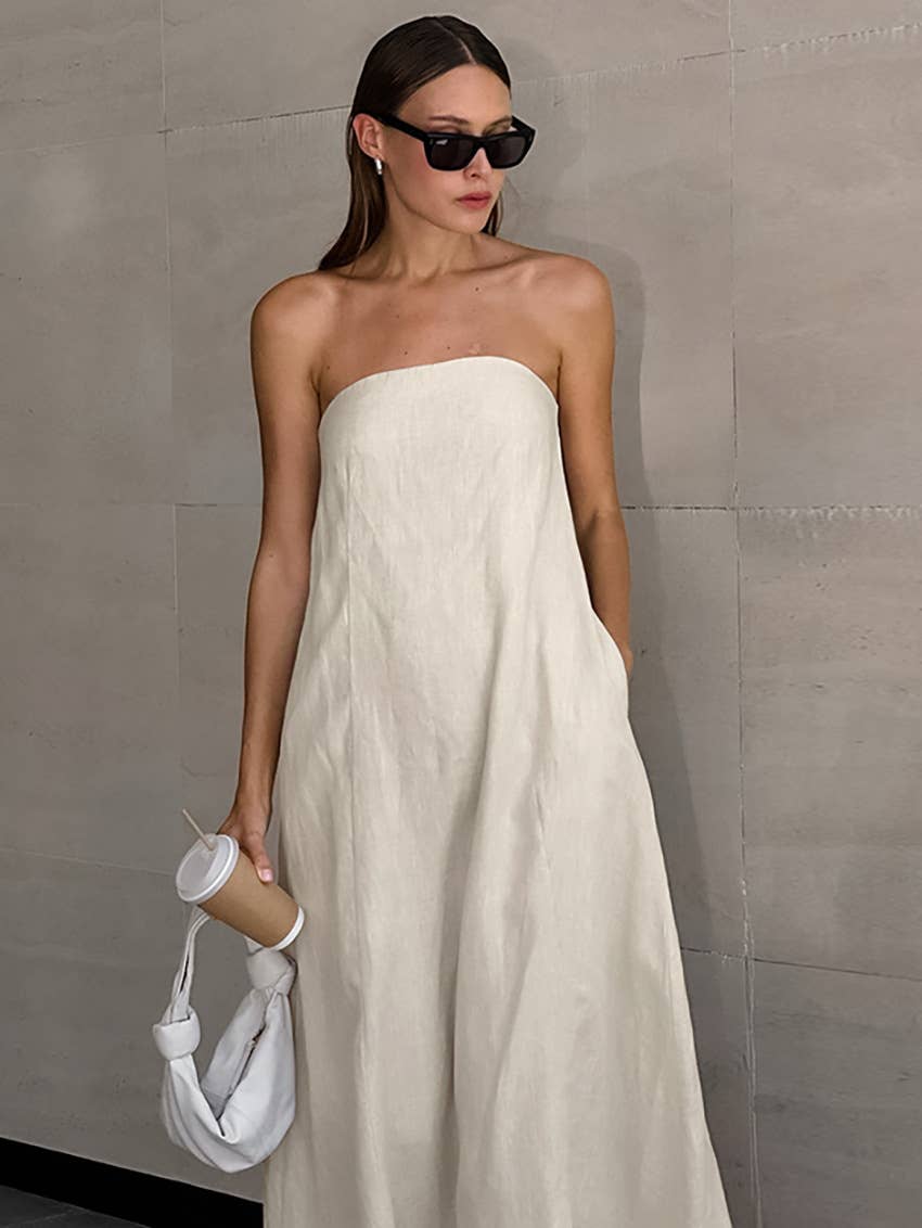 Chic strapless slim solid color tube dress