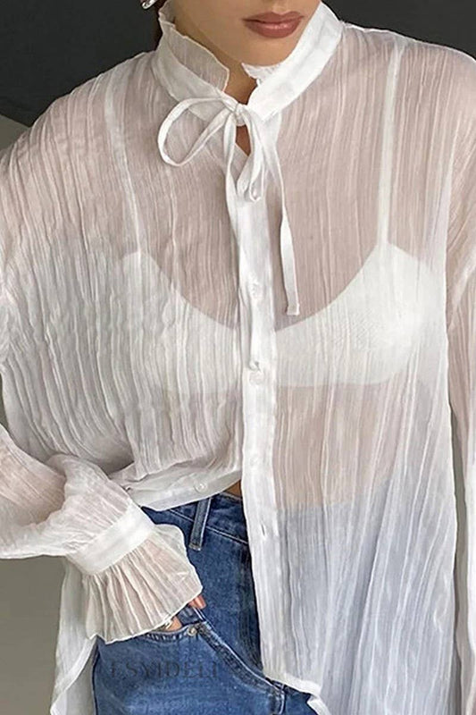 CWTSTL898_SEE-THROUGH THIN LONG-SLEEVED TIE SEXY SHIRT