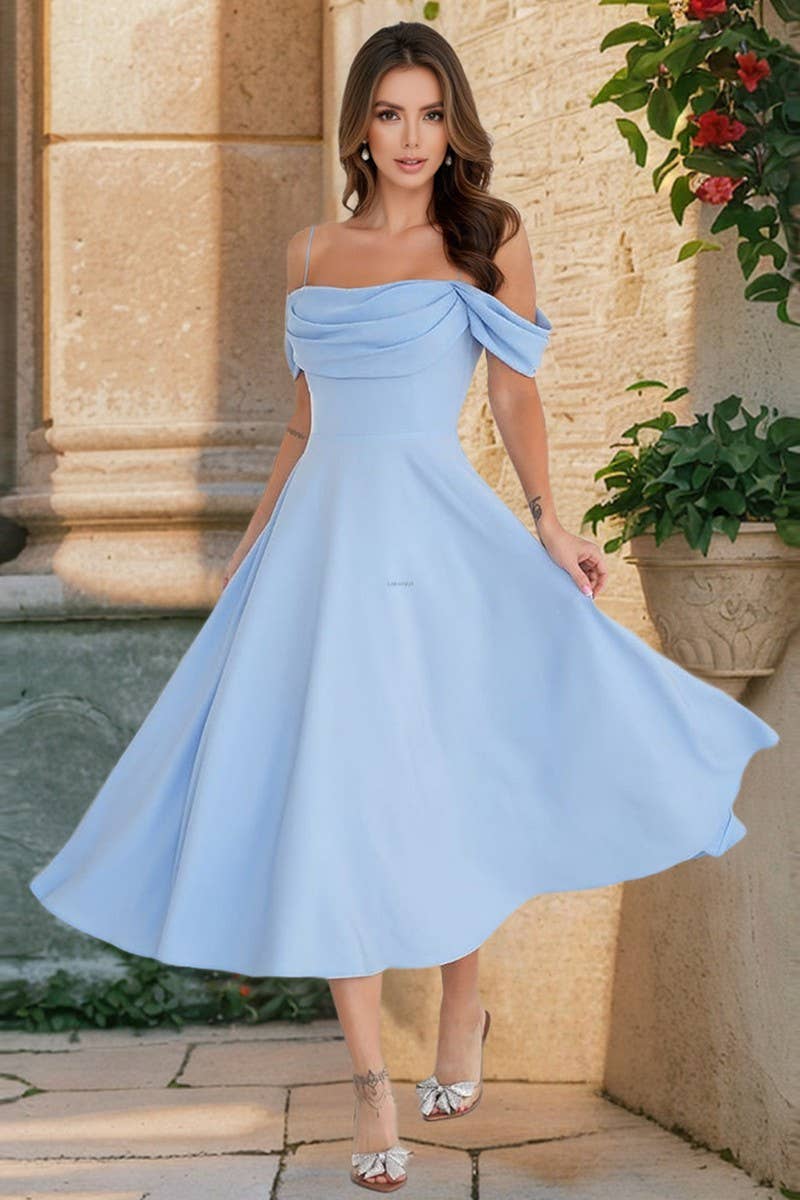 CWDMD6139_RUCHED SPAGHETTI STRAP A-LINE BODYCON DRESS