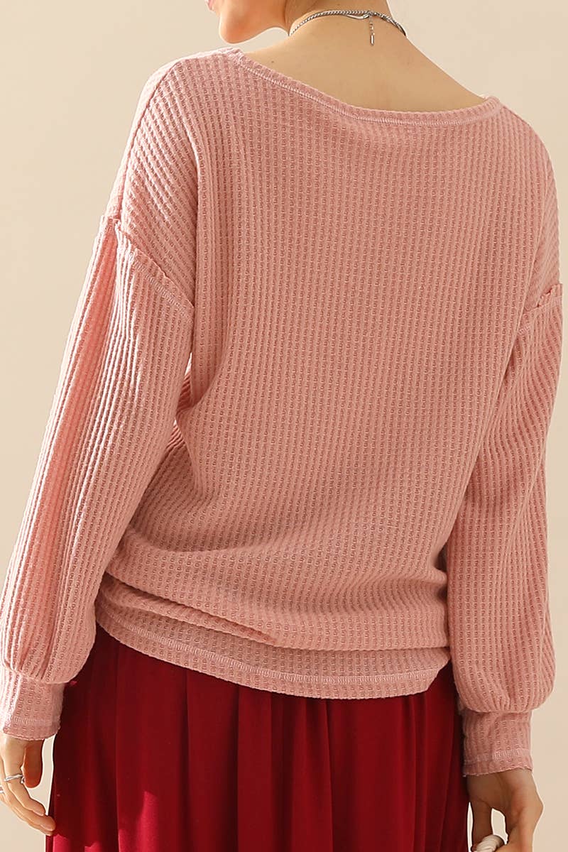 CWTTL1097_SHIRING CUFF R NECK SWEATER KNIT TOP