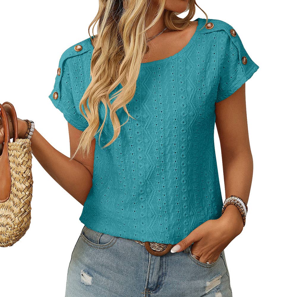 Cutout Solid-color round-neck short-sleeved Top